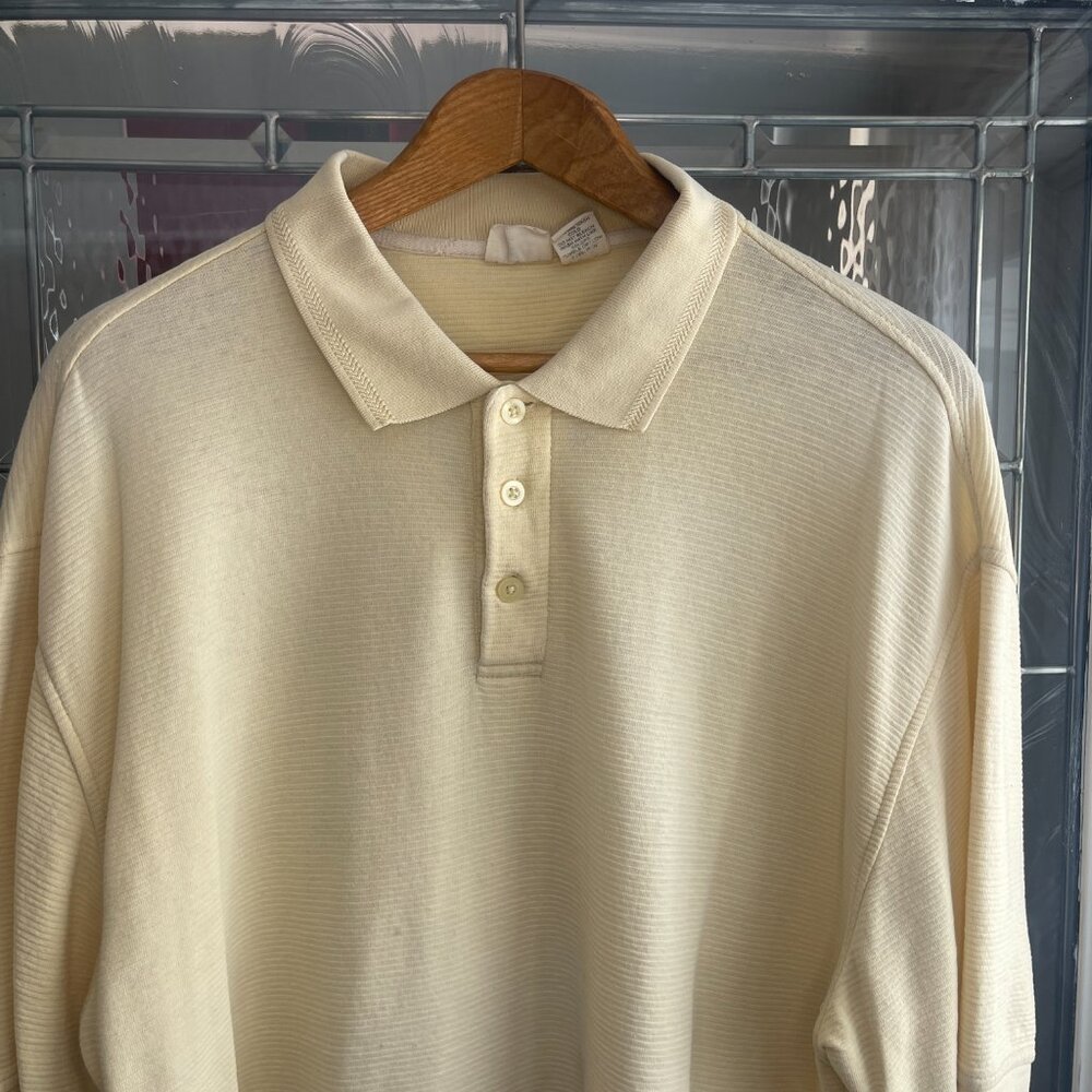 Vintage 90s Apparel Zone Yellow Polo Shirt XXL Knit Ribbed Textured